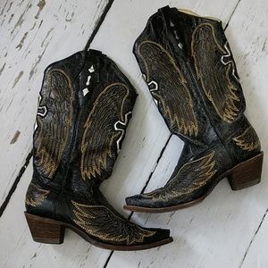 Corral Black and Gold Winged Heeled Boots